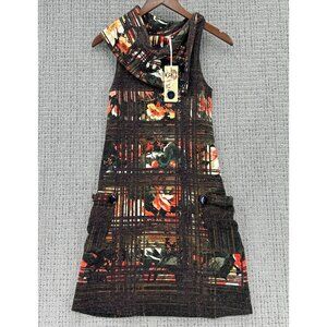 Aryeh A-Line Dress Womens Size Small Brown Sleeveless Floral Knit Front Pockets